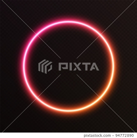 Gradient neon circle, pink-orange glowing border isolated on a dark background. Gradient neon circle, pink-orange glowing border isolated on a dark background. 94772890