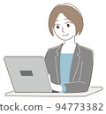 A woman in a suit using a computer 94773382