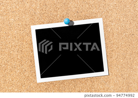 Blank Vintage instant photo frame pinned on corkboard. Template Blank Vintage instant photo frame pinned on corkboard. Template 94774992