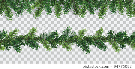 Vector set of seamless decorative borders with green coniferous branches - christmas decorative element Vector set of seamless decorative borders with green coniferous branches - christmas decorative element 94775092