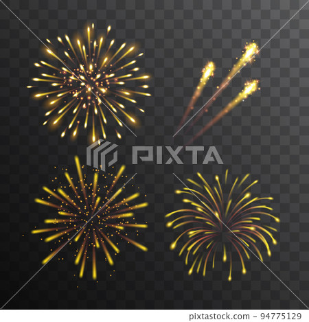 Set of vector transparent gold fireworks - celebration decorative effects Set of vector transparent gold fireworks - celebration decorative effects 94775129