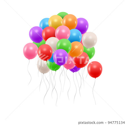 Group of vector flying colorful inflatable balloons isolated on white background Group of vector flying colorful inflatable balloons isolated on white background 94775134