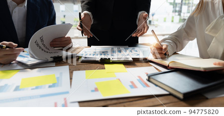 Close up Business people meeting to discuss the situation on the market. Business Financial Concept 94775820