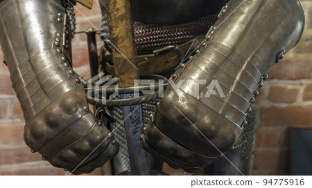 metal armor close-up. medieval knight armor 94775916