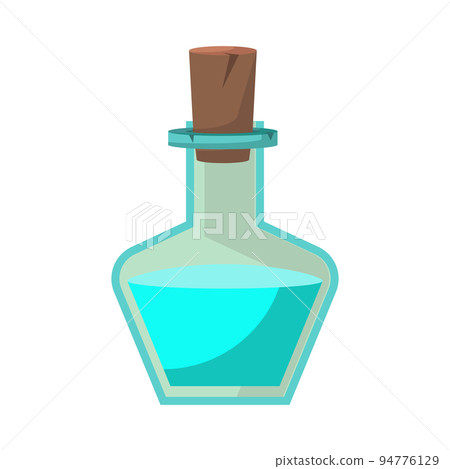 Game icon of bottle with poison or elixir. Cartoon container for health or energy. Magical liquid in glass bottle with cork. Vector illustration of magic item or wizard toxic object. Game icon of bottle with poison or elixir. Cartoon container for health or energy. Magical liquid in glass bottle with cork. Vector illustration of magic item or wizard toxic object. 94776129