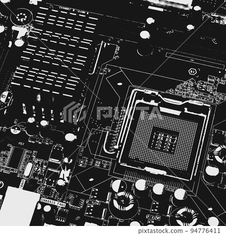black and white concept of motherboard with socket for a central processor black and white concept of motherboard with socket for a central processor 94776411