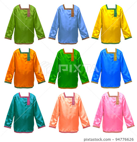 collection of multicolored russian national shirt with patterned embroidery isolated on white background collection of multicolored russian national shirt with patterned embroidery isolated on white background 94776626