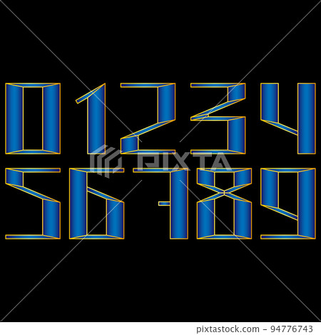 Decorative blue numbers on black background.Art font. Decorative blue numbers on black background.Art font. 94776743