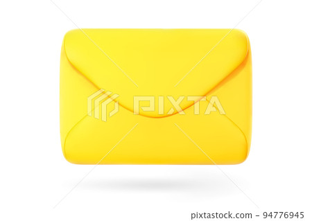 3D Cartoon Envelope in Yellow Color Isolated on White Background. Icon of Social Networks and Email. Vector Illustration of 3d Render. 94776945