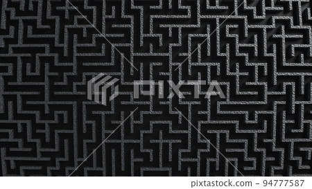 Wide angle camera realistic 3D illustration of the dark granite stone maze or labyrinth rendered as background Wide angle camera realistic 3D illustration of the dark granite stone maze or labyrinth rendered as background 94777587