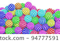 Realistic 3D illustration of the beautiful colorful delicious striped fruit flavor sweet candies against white. 94777591