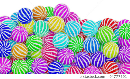 Realistic 3D illustration of the beautiful colorful delicious striped fruit flavor sweet candies against white. Realistic 3D illustration of the beautiful colorful delicious striped fruit flavor sweet candies against white. 94777591