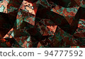 Realistic abstract 3D illustration of the aged and weathered corroded rusty copper polygonal surface rendered as background 94777592