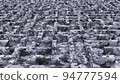 DOF camera realistic 3D illustration of the urban or city camouflage maze or labyrinth 94777594