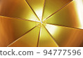 Realistic 3D illustration of the glossy golden metallic fabric umbrella or parasol rendered as background 94777596
