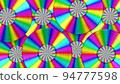 Realistic 3D illustration of the colorful rainbow vinyl records with rainbow striped labels rendered as background 94777598