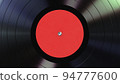 Realistic 3D illustration of the blank red label classic vinyl record rendered as background 94777600