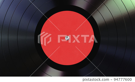 Realistic 3D illustration of the blank red label classic vinyl record rendered as background 94777600