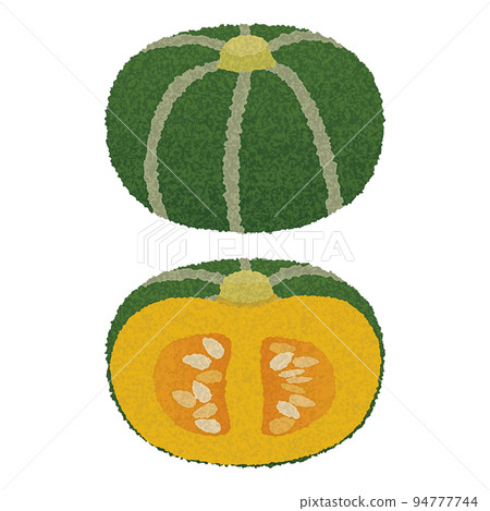 一個完整的南瓜和一個南瓜切成 half_watercolor touch_vector 圖 94777744