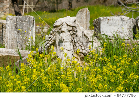 Sculpted Greek mask recovered from the ruins of the theater of Aphrodisias ancient city Aydin, Turkey 94777790
