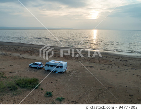 Caravan Camping Sunset beautiful landscape beach sand dunes near Melbystrand Laholm Sweden coast outdoor Lifestyle 94777802