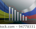 graph of the development recession against the background of the state flags of Russia and Ukraine. 94778331