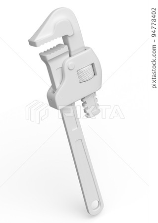 Adjustable pipe wrench, spanner or plumbing tool on white monochrome background. 94778402