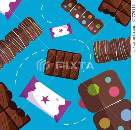 Colored seamless pattern background with chocolate bars Vector 94779116