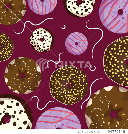 Colored seamless pattern background with donuts with chocolates Vector 94779146