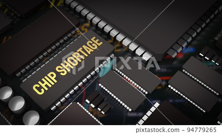 The  chip shortage text and ic and pcb board 3d rendering 94779265