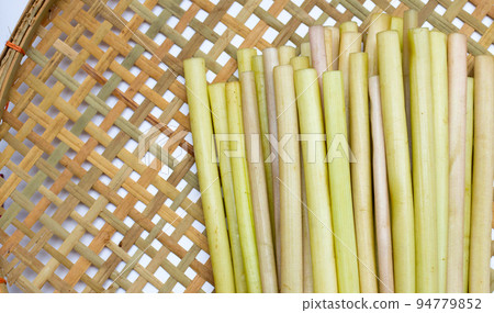 Lotus stem in bamboo weave plate Lotus stem in bamboo weave plate 94779852