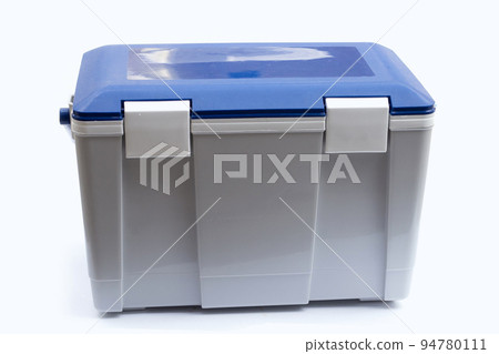 Handheld white blue refrigerator on white Handheld white blue refrigerator on white 94780111