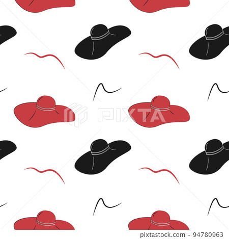 Seamless pattern from womens hat and abstract design elements on a transparent background 94780963