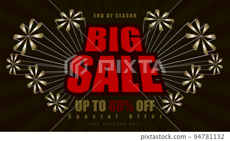 big sale up to 80% end of year special offer. vintage retro element firework explode from center and 3d character alphabet. vector illustration eps10 big sale up to 80% end of year special offer. vintage retro element firework explode from center and 3d character alphabet. vector illustration eps10 94781132