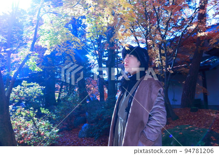 A woman looking up at the autumn leaves A woman looking up at the autumn leaves 94781206