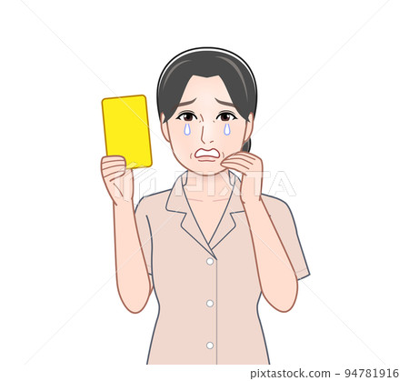 woman with yellow card 94781916