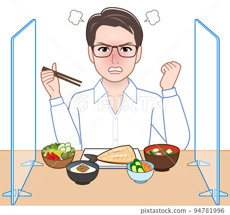 A person eating a meal separated by an acrylic board A person eating a meal separated by an acrylic board 94781996