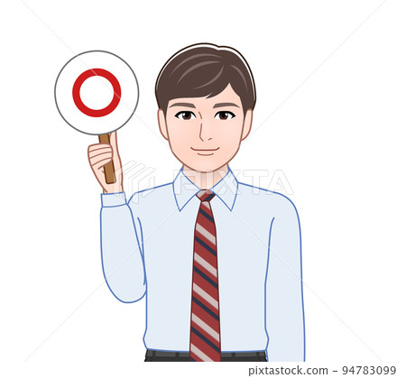 A man with a correct/incorrect judgment plate A man with a correct/incorrect judgment plate 94783099