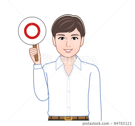 A man with a correct/incorrect judgment plate A man with a correct/incorrect judgment plate 94783121