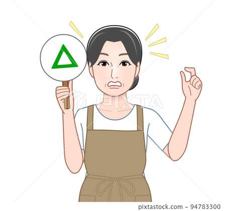 A woman holding a correct/wrong judgment plate A woman holding a correct/wrong judgment plate 94783300
