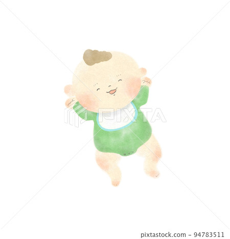 一個可愛的微笑嬰兒的水彩手繪插圖素材 94783511