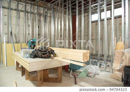 Materials and tools during interior construction 94784323