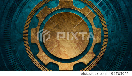 Dark blue and brown grunge hi-tech and science background with HUD gears design 94785035