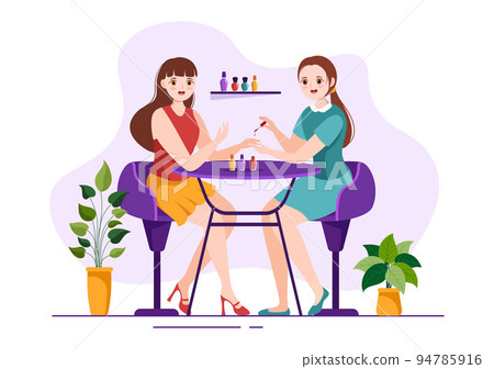 Nail Polish Salon Template Hand Drawn Cartoon Flat Illustration Receiving of Manicure or Pedicure with Tools and Accessories to a Young Girl Concept Nail Polish Salon Template Hand Drawn Cartoon Flat Illustration Receiving of Manicure or Pedicure with Tools and Accessories to a Young Girl Concept 94785916
