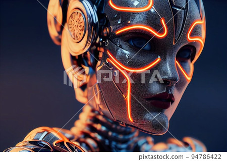 Artificial intelligence self portrait. Digitally generated image. Not based on any actual scene or pattern. 3D Render 94786422
