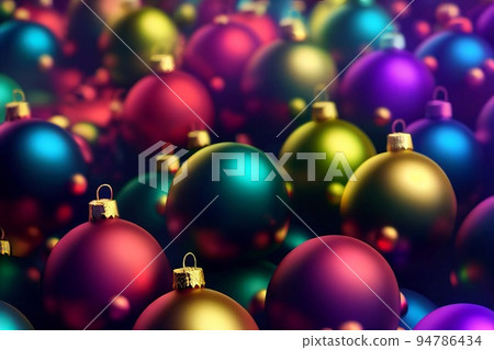 Christmas background created from multi colored Christmas balls. Digitally generated image. Not based on any actual scene or pattern.3D Render. High quality 3d illustration 94786434