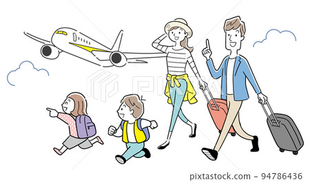 Vector illustration material: Family of four going on a trip by plane 94786436
