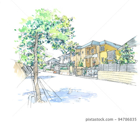 watercolor painting: residential area watercolor painting: residential area 94786835