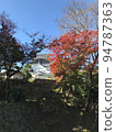 Red autumn leaves and Okazaki Castle in bright autumn weather 94787363