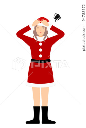 A woman in Santa Claus holding her head and worried A woman in Santa Claus holding her head and worried 94788372